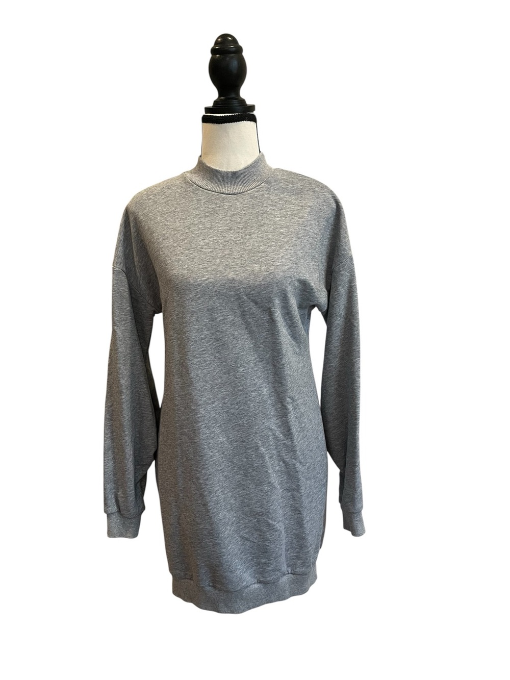 About Us Mock Neck Heather Grey Sweatshirt Dress Ruched Sleeve XS Revolve